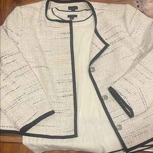 Ann Taylor Cream Tweed Jacket with Black Trim